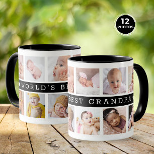 Bester Opa der Welt 12 Foto-Collage Schwarz Tasse