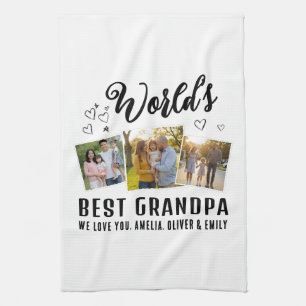 Bester Opa der Welt Benutzerdefinierte 3-Foto-Coll Geschirrtuch