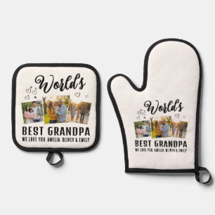 Bester Opa der Welt Benutzerdefinierte 3-Foto-Coll Ofenhandschuh & Topflappen-Set