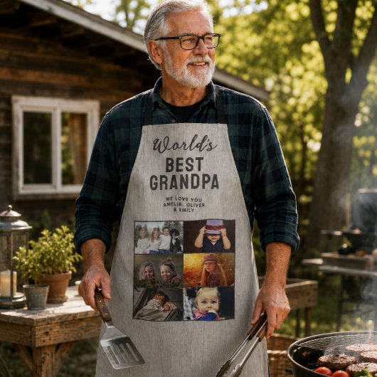 Bester Opa der Welt Holz 6 Foto Collage Schürze