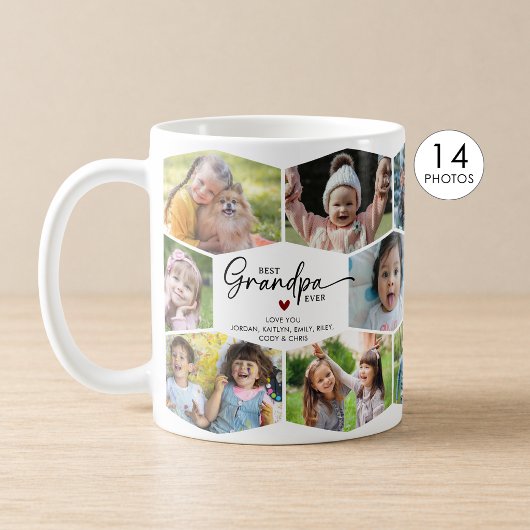 Bester Opa Ever 14 Foto-Collage Sechseck-Muster Kaffeetasse
