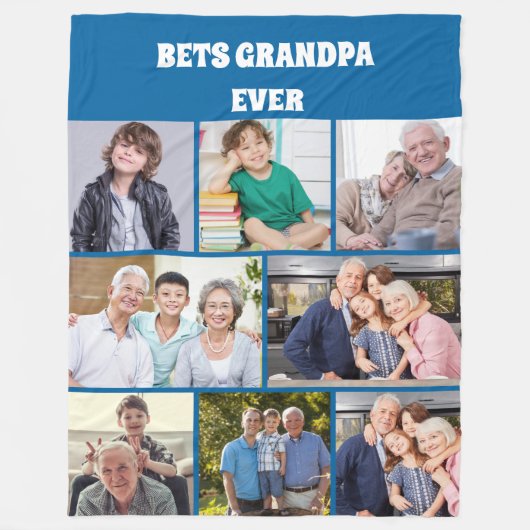 Bester Opa ever 8Foto-Collage Chic Blau Fleecedecke (Vorderseite)