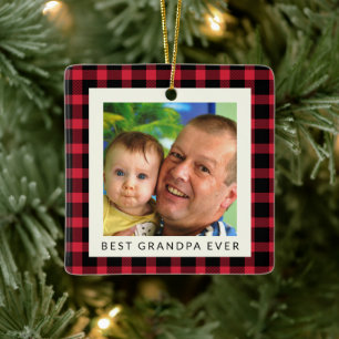 Bester Opa Ever Buffalo Kariert Foto Weihnachten Keramikornament
