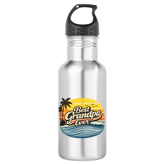 Bester Opa Ever Retro-Sonnenuntergangs-Design Edelstahlflasche (Vorderseite)