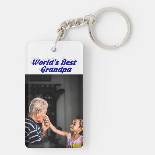 Bester Opa-Foto-Blauer Text Schlüsselanhänger (Rückseite)