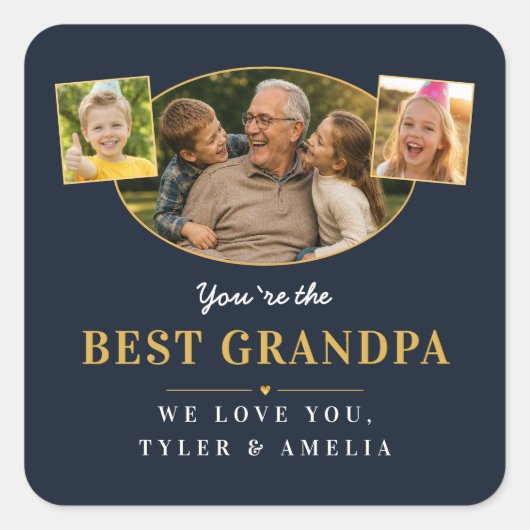Bester Opa Großvater Gruß 3 Foto Quadratischer Aufkleber (Vorderseite)
