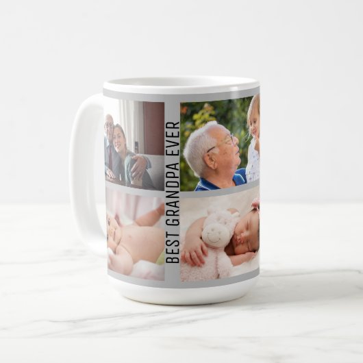 Bester Opa je 6 Foto Custom Collage Grau Kaffeetasse (Vorderseite Links)