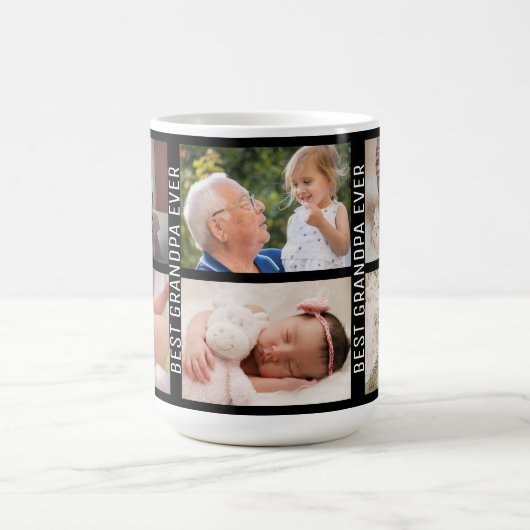 Bester Opa je 6 Foto Custom Collage schwarz Kaffeetasse (Mittel)