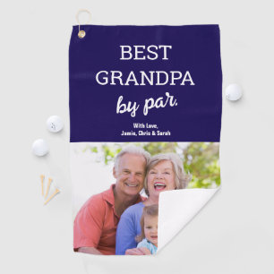 Bester Opa nach Par Foto Vater Tag Custom Blau Golfhandtuch