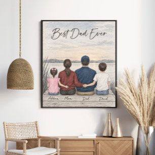 Bester Papa Aller Zeiten Familienporträt am Seeufe Poster