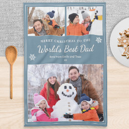 Bester Papa der Welt 3 Fotos Weihnachten Blau Geschirrtuch