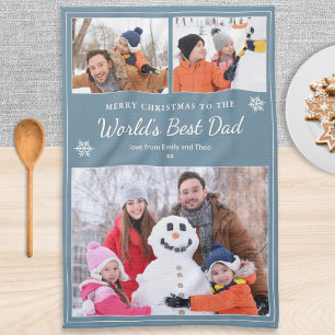 Bester Papa der Welt 3 Fotos Weihnachten Blau Geschirrtuch
