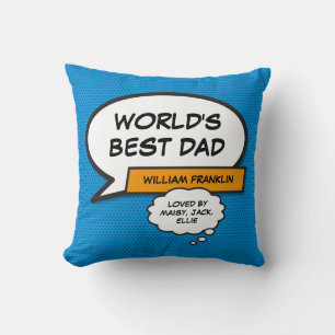 Bester Papa der Welt, Daddy, Vater Superheld Blau Kissen