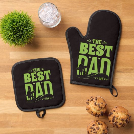 Bester Papa der Welt Ofenhandschuh & Topflappen-Set (Oben Unten)