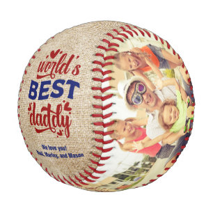 Bester Papa der Welt Rot Blau Jute 2 Familienfoto Baseball