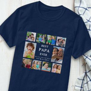 Bester Papa Ever Enkelkinder 10 Foto-Collage Blau T-Shirt