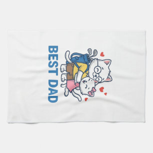 Bester Papa Golf Katze Umarmen Cute Vektor Design_ Geschirrtuch