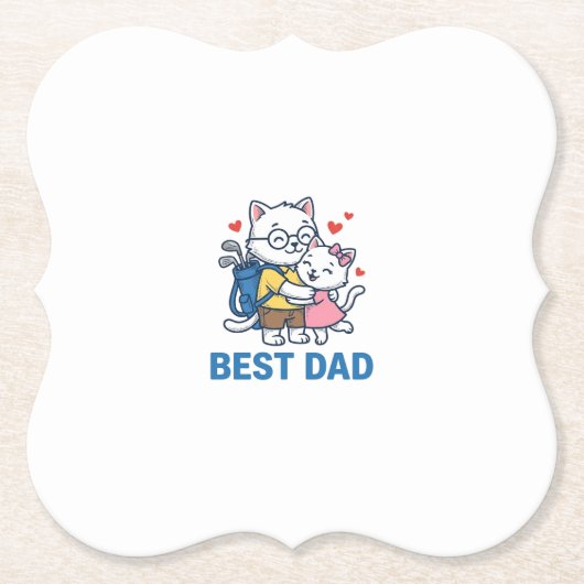 Bester Papa Golf Katze Umarmen Cute Vektor Design_ Untersetzer (Vorderseite)