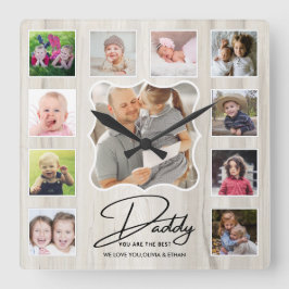 Bester Papa je 11 Fotomaterial Rustikales Holz Quadratische Wanduhr