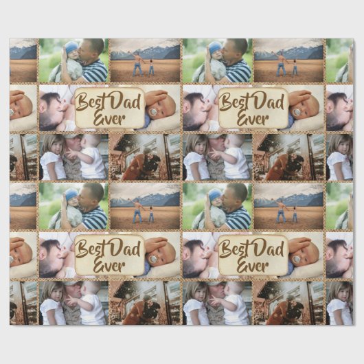 Bester Papa je 6 Foto Collage rustikale Jute Land Geschenkpapier (Flach)