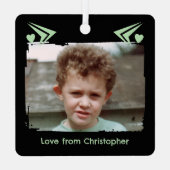 Bester Papa je Liebe du 1 Foto grün Ornament Aus Metall (Rückseite)