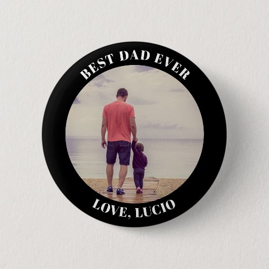 Bester Papa je personalisiert Foto schwarz Button (Vorderseite)