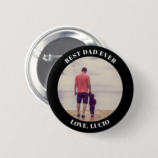 Bester Papa je personalisiert Foto schwarz Button (Vorne & Hinten)