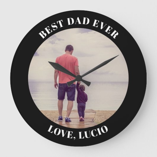 Bester Papa je personalisiert Foto schwarz Große Wanduhr (Vorderseite)