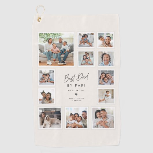 Bester Papa Personalisierte 12-Foto-Collage Golfhandtuch (Vorderseite)