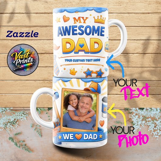 Bester Papa Stern Benutzerdefinierter Text & Fotoc Tasse