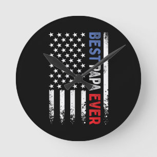 Bester Papa-Tag des Vaters mit amerikanischer Flag Runde Wanduhr