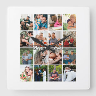 Bester Papa überhaupt 16 Foto-Collage Personalisie Quadratische Wanduhr