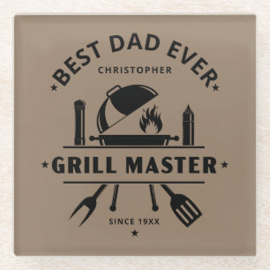 Bester Papa überhaupt Grill Meister Braun & Schw Glasuntersetzer