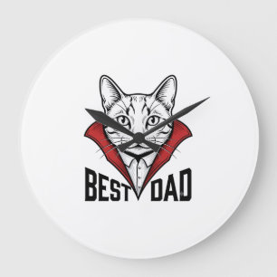 Bester Papa Vampir Katze Vintage Gravur Design_1 Große Wanduhr
