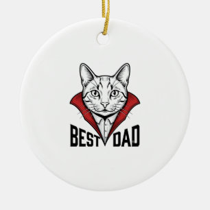 Bester Papa Vampir Katze Vintage Gravur Design_1 Keramik Ornament
