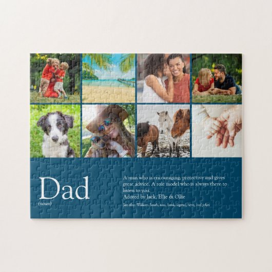 Bester Papa, Vater, Vater Definition 6 Foto Blau Puzzle (Horizontal)