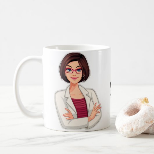 Bester Personalisierter Niedlicher Arzt, Brünette Kaffeetasse (Mit Donut)