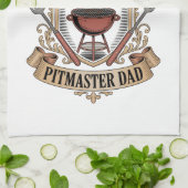 Bester Pitmaster-Daddy der Welt Retro-BBQ-Wappen i Geschirrtuch (Gefaltet)