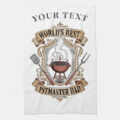 Bester Pitmaster-Daddy der Welt Retro-BBQ-Wappen i Geschirrtuch (Vertikal)