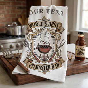 Bester Pitmaster-Daddy der Welt Retro-BBQ-Wappen i Geschirrtuch