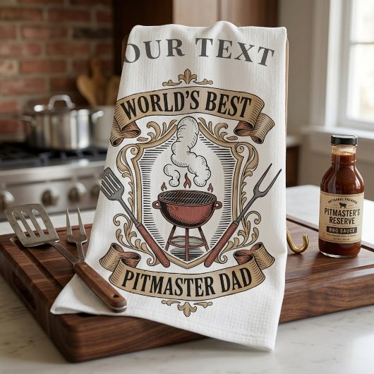 Bester Pitmaster-Daddy der Welt Retro-BBQ-Wappen i Geschirrtuch