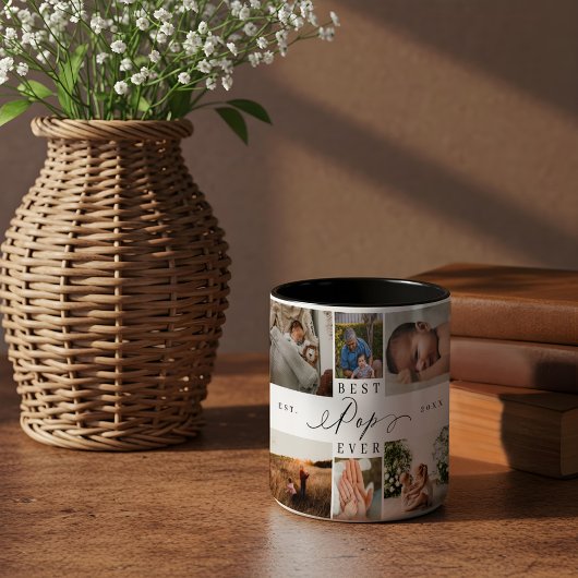 Bester Pop je Elegantes Script 8 Foto Collage Zweifarbige Tasse