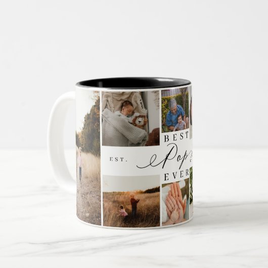 Bester Pop je Elegantes Script 8 Foto Collage Zweifarbige Tasse (Vorderseite Links)