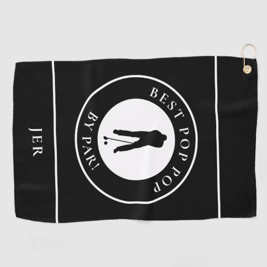 Bester Pop Pop Par Grandpa Golfer Monogramm Schwar Golfhandtuch (Horizontal)
