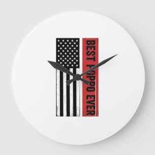 Bester Poppo Aller Patriotische Flagge Vintage-Gra Große Wanduhr