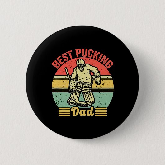 Bester puckender Papa Hockey Retro Vintage Eishock Button (Vorderseite)