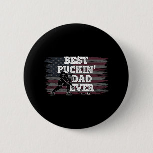 Bester Puckin Vater je Shirt American Flag Hockey Button