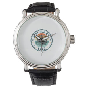 Bester Pug-Vater Aller Zeiten Vintage Gravur Hund Armbanduhr