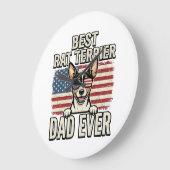 Bester Rat Terrier Dad Ever Patriotisches Hundeshi Große Wanduhr (Winkel)
