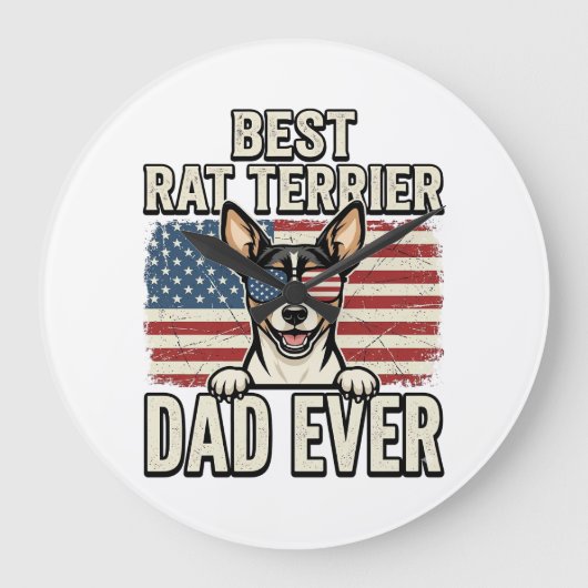 Bester Rat Terrier Dad Ever Patriotisches Hundeshi Große Wanduhr (Vorderseite)